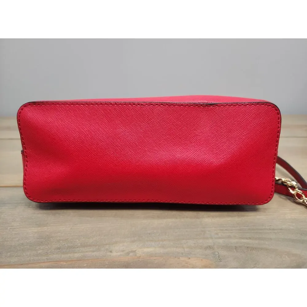 Michael Kors Cindy Crossbody Bag Red Saffiano Leather Chain Strap Small Purse
